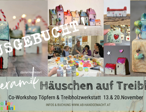 Keramik-Häuschen auf Treibholz