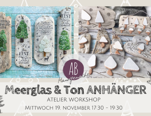 Treibholz Täfelchen mit Ton & Meerglas