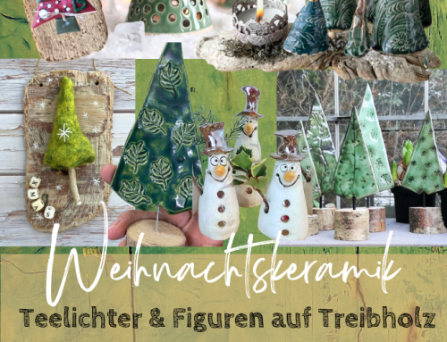 Weihnachtskeramik – Teelichter & Figuren auf Treibholz