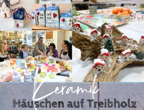 Keramik-Häuschen auf Treibholz