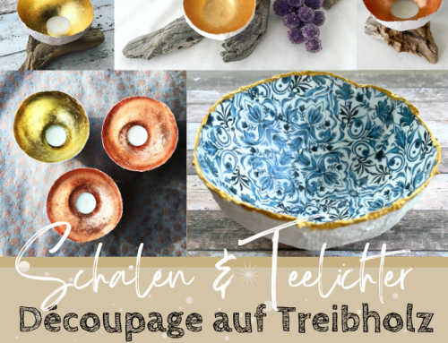 Schalen und Teelichter Découpage auf Treibholz